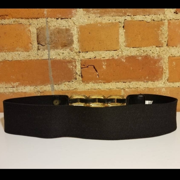 VINTAGE BLACK BELT SUEDE LEATHER STRETCH CINCH GOLD ELASTIC SNATCHED WAIST GOTH - Picture 3 of 5